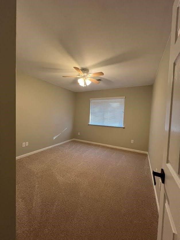 spare room with ceiling fan and carpet floors