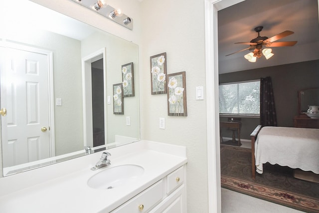 bathroom with vanity and ceiling fan