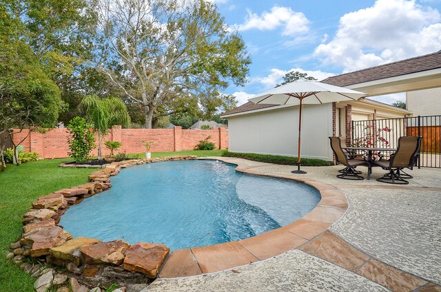 view of swimming pool featuring a patio