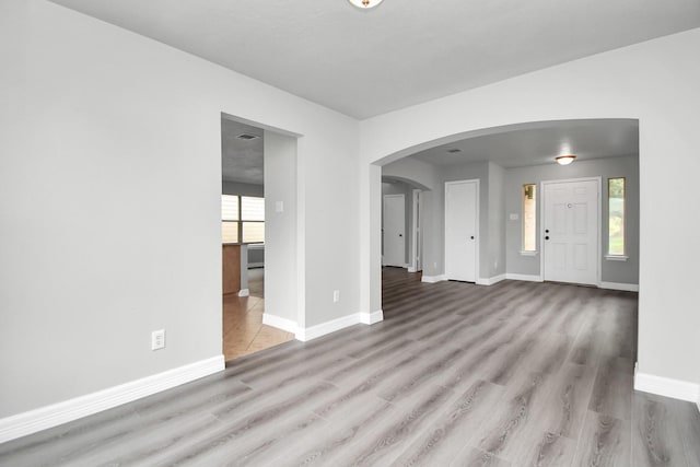 unfurnished living room with light hardwood / wood-style floors