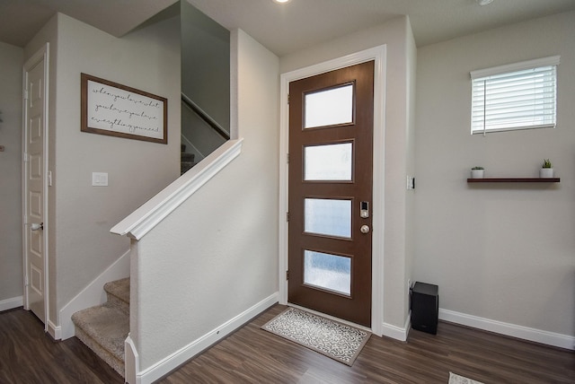 foyer with dark wood-type flooring