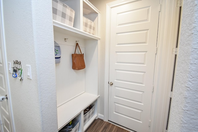 mudroom with dark hardwood / wood-style floors