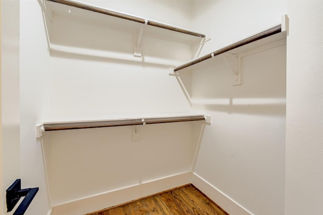 walk in closet with wood-type flooring