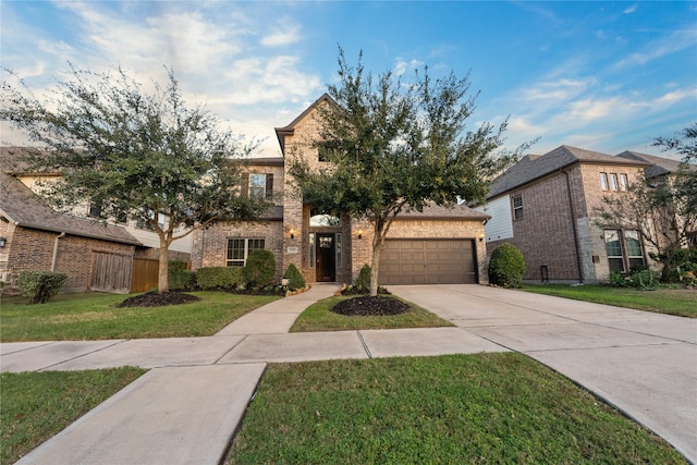 view of front facade featuring a garage and a front lawn