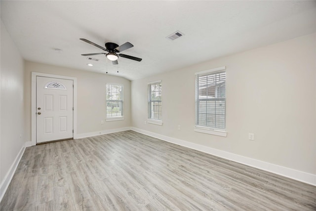 unfurnished room featuring ceiling fan and light hardwood / wood-style floors