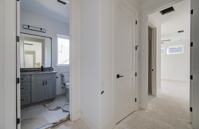 hallway featuring a healthy amount of sunlight and sink