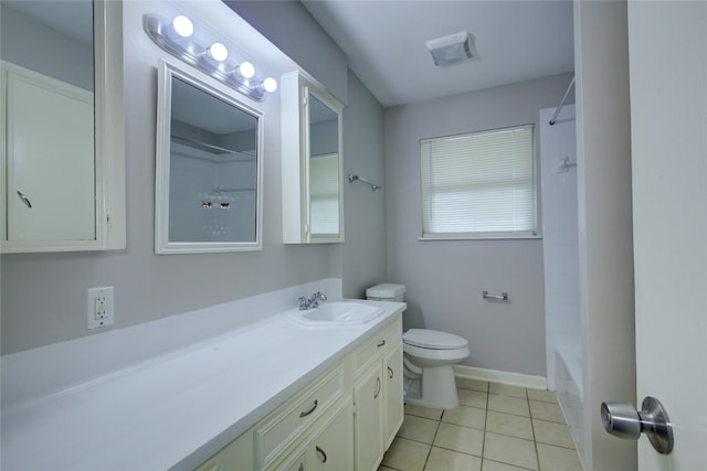 full bathroom featuring tile patterned floors, vanity, toilet, and shower / tub combination