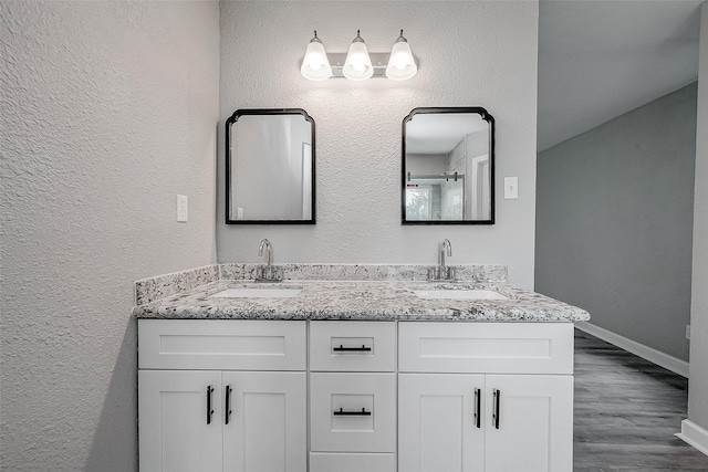 bathroom featuring hardwood / wood-style floors and vanity