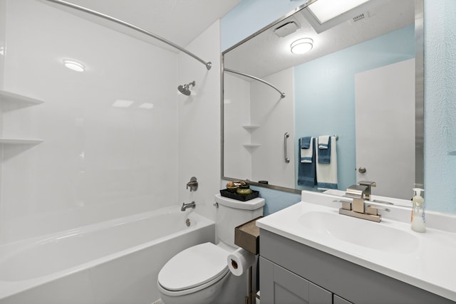 full bathroom featuring vanity, shower / bathtub combination, and toilet