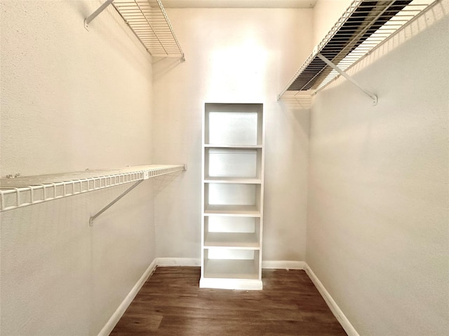 spacious closet with dark hardwood / wood-style floors