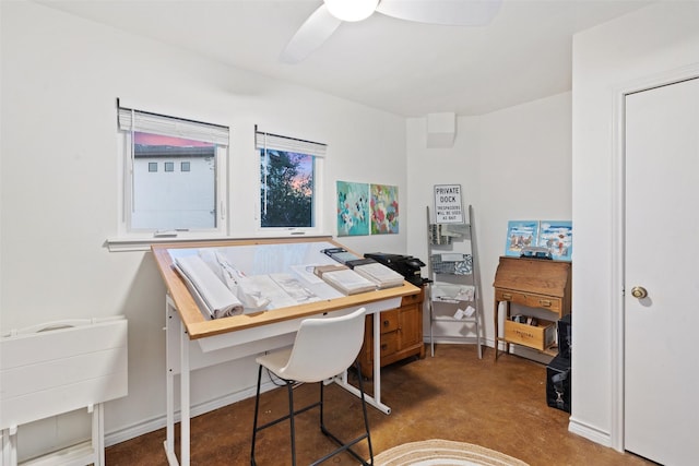 office with ceiling fan and carpet floors