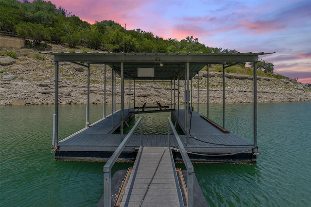 view of dock featuring a water view