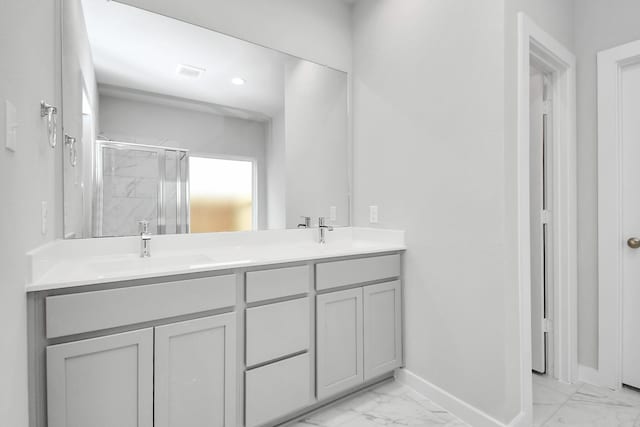 bathroom with vanity and walk in shower