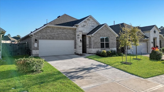 view of front facade with a front yard and a garage