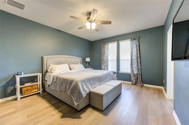 bedroom featuring ceiling fan and light hardwood / wood-style floors