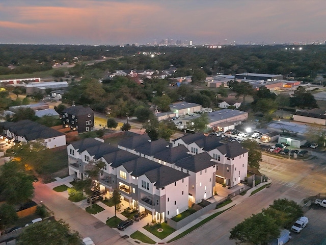 view of aerial view at dusk