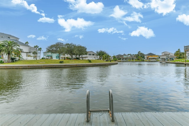 view of dock with a water view