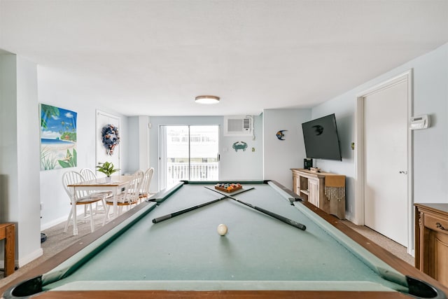 recreation room with a wall unit AC and pool table