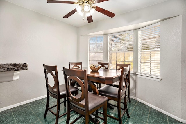 dining space featuring ceiling fan and a healthy amount of sunlight