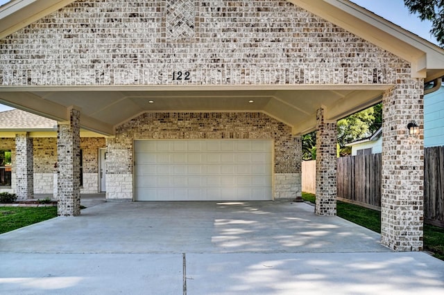 exterior space with a garage