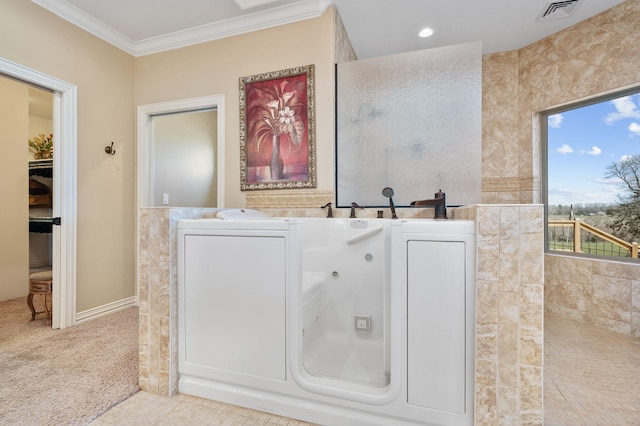 bathroom with ornamental molding