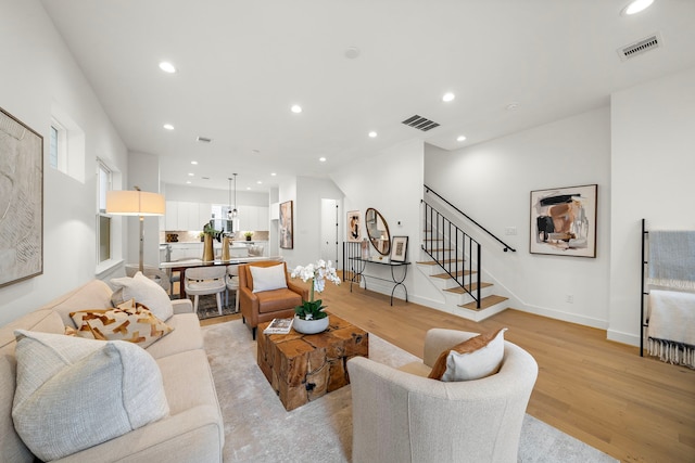 living room featuring light hardwood / wood-style flooring