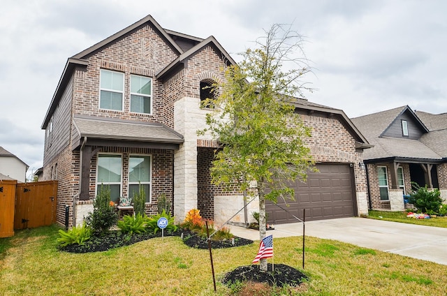 craftsman-style home with a garage and a front yard