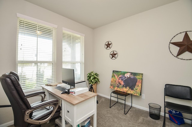 view of carpeted home office