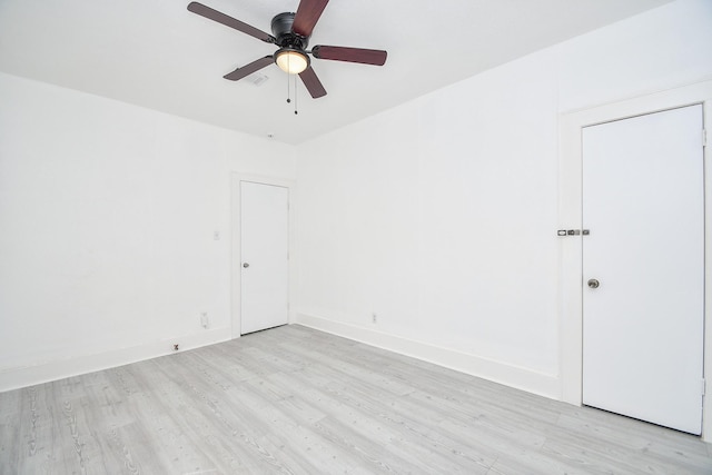 unfurnished room featuring light hardwood / wood-style floors and ceiling fan