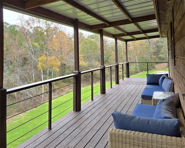 deck with a yard and an outdoor hangout area