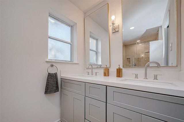 bathroom with vanity and walk in shower