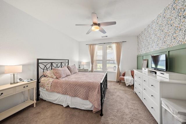 bedroom featuring carpet and ceiling fan