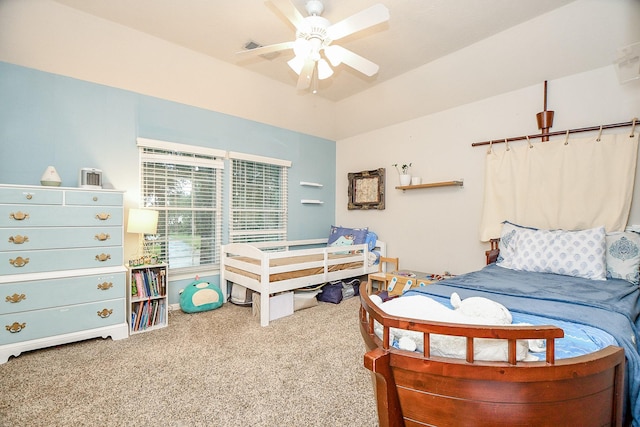 bedroom featuring carpet and ceiling fan