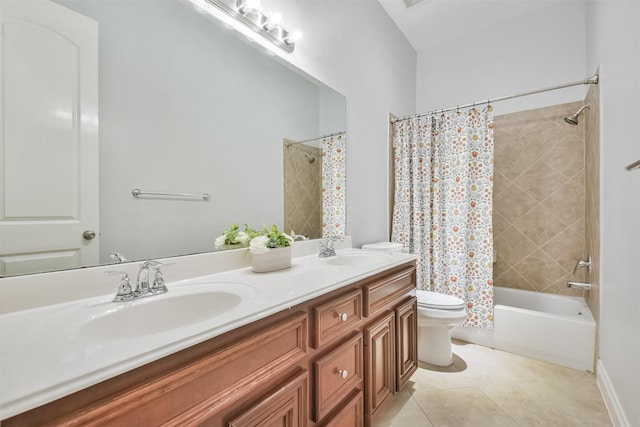 full bathroom with tile patterned flooring, vanity, shower / bath combination with curtain, and toilet