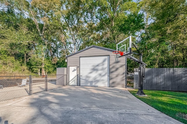 garage featuring a yard