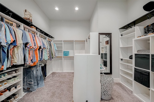 spacious closet with light colored carpet