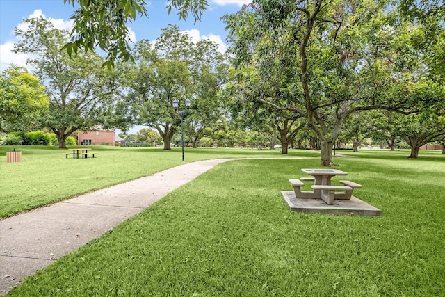 view of property's community with a lawn