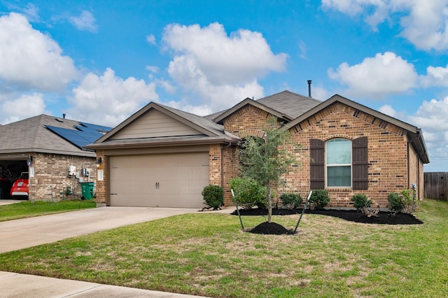 view of front of property with a front lawn and a garage