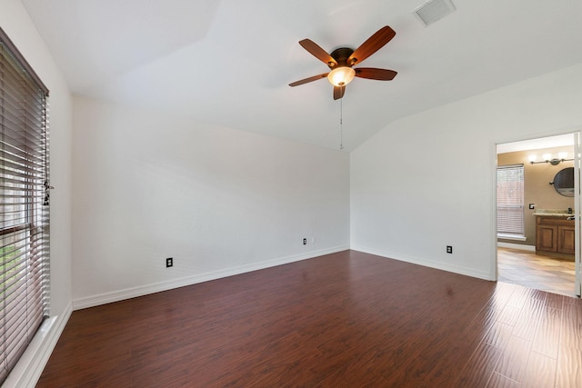 2931 Carrizo Springs Ct, Katy, TX 77449 - unfurnished room with lofted ceiling, ceiling fan, wood finished floors, and baseboards