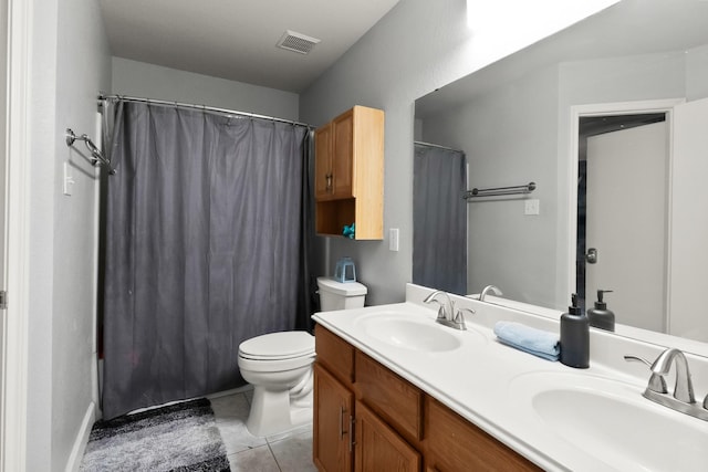 full bathroom with a sink, visible vents, toilet, and tile patterned flooring