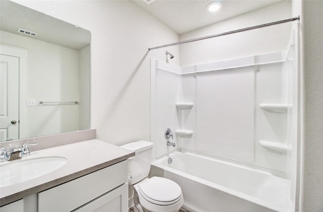 full bathroom with vanity, shower / bathtub combination, and toilet