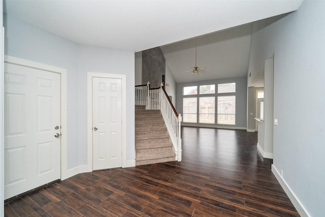 interior space featuring dark hardwood / wood-style flooring and ceiling fan