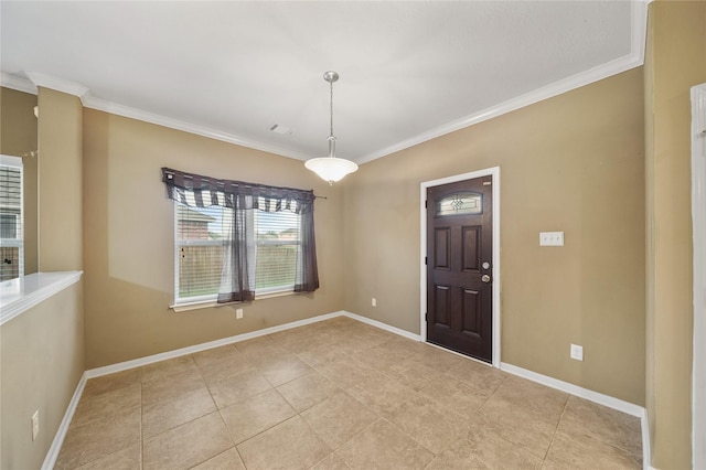 entryway featuring crown molding and light tile patterned floors