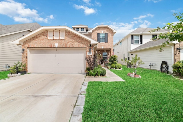 front facade with a front lawn and a garage