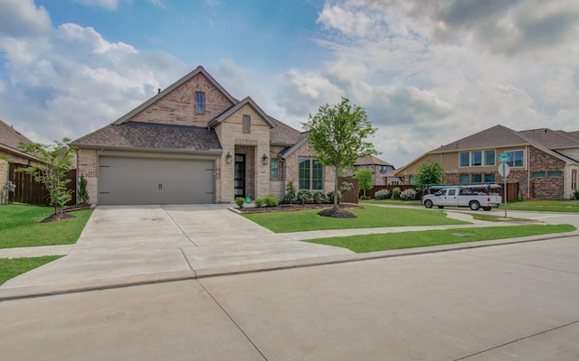 craftsman inspired home with a front yard and a garage