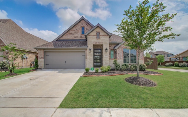 view of front of house featuring a front yard and a garage