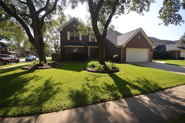 view of front of property featuring a garage and a front yard