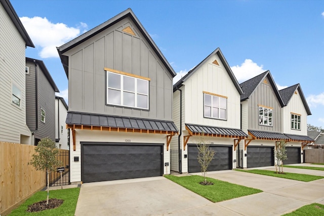 modern farmhouse with a garage