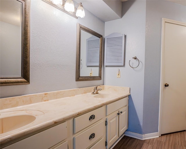 bathroom with vanity and wood-type flooring