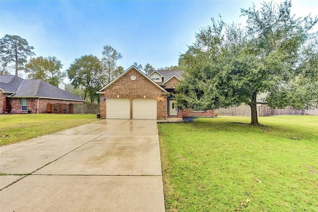 view of front of home featuring a front yard and a garage